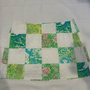 Lilly Pulitzer Green and Pink Patchwork Mini Skirt
